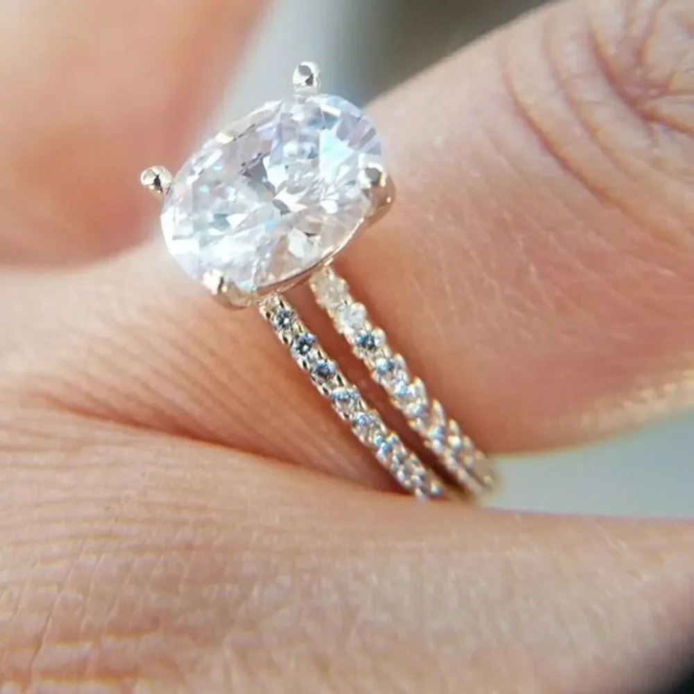 3CT 14k Solid Gold Engagement Ring 2pc set